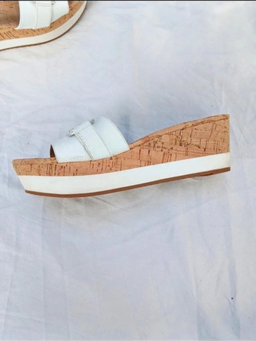 Michael Kors Warren Platform Cork Wedge Slide Sandal White & Brown - Picture 4 of 5